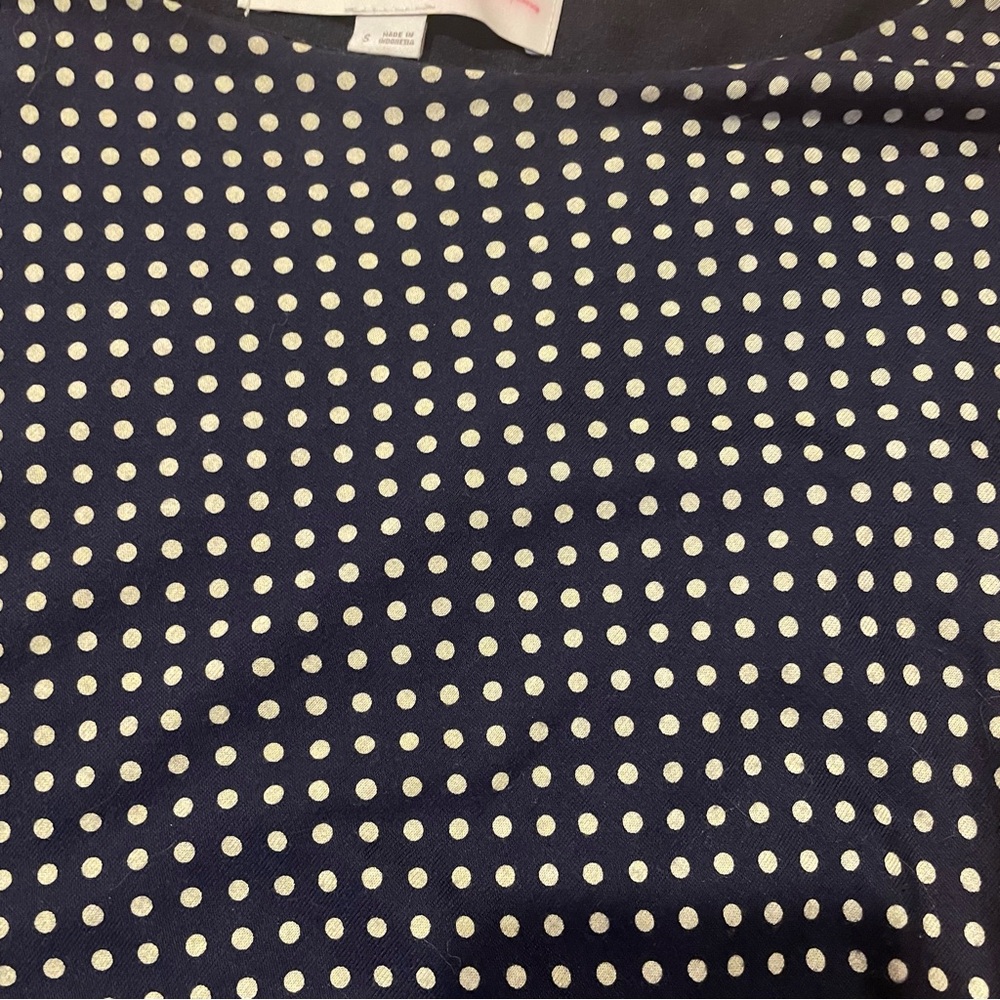 2FOR$30 Loft Navy Polkadot Stretchy Fitted Pencil Dress With Ruching - Picture 5 of 7